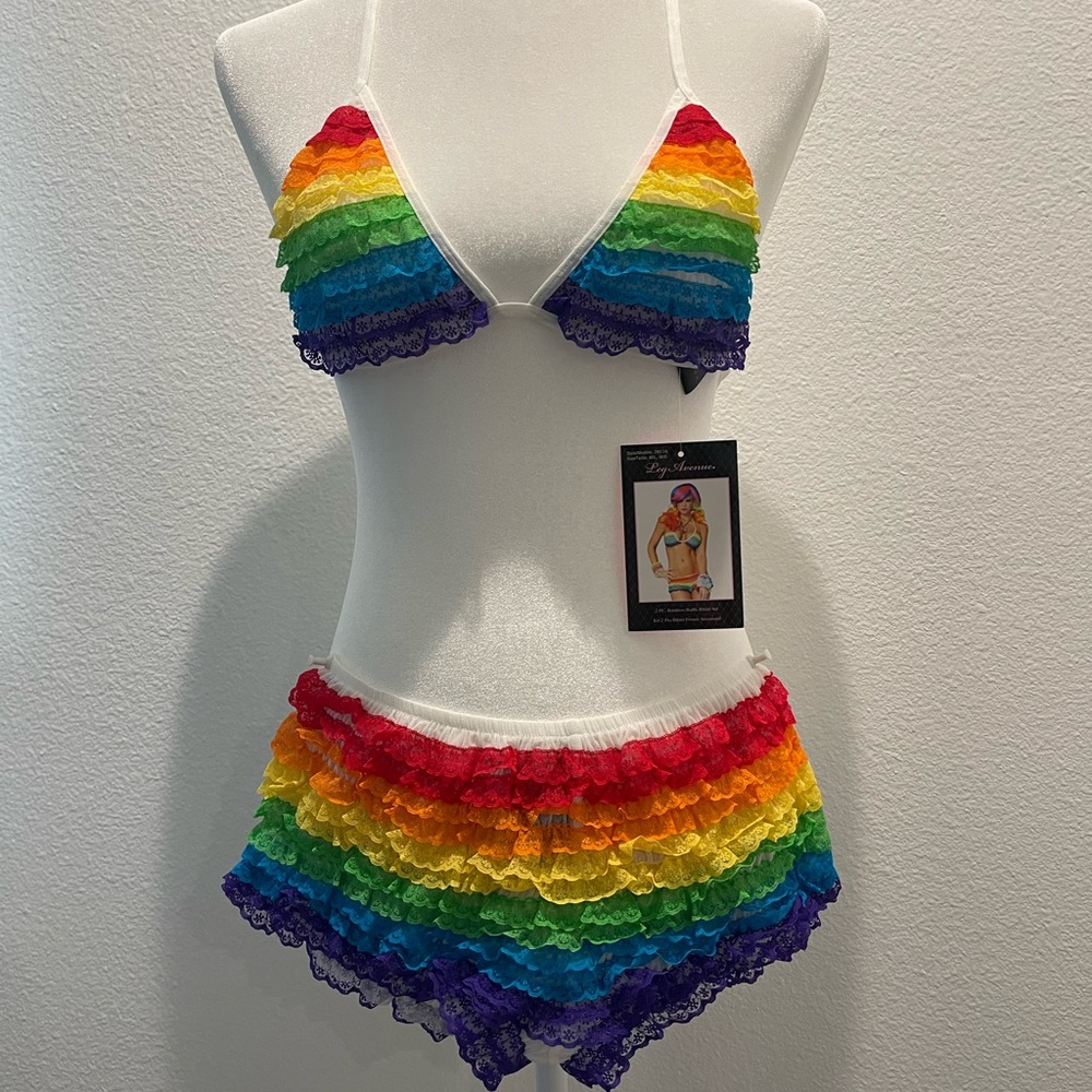 Rainbow lace 2pc rave outfit
